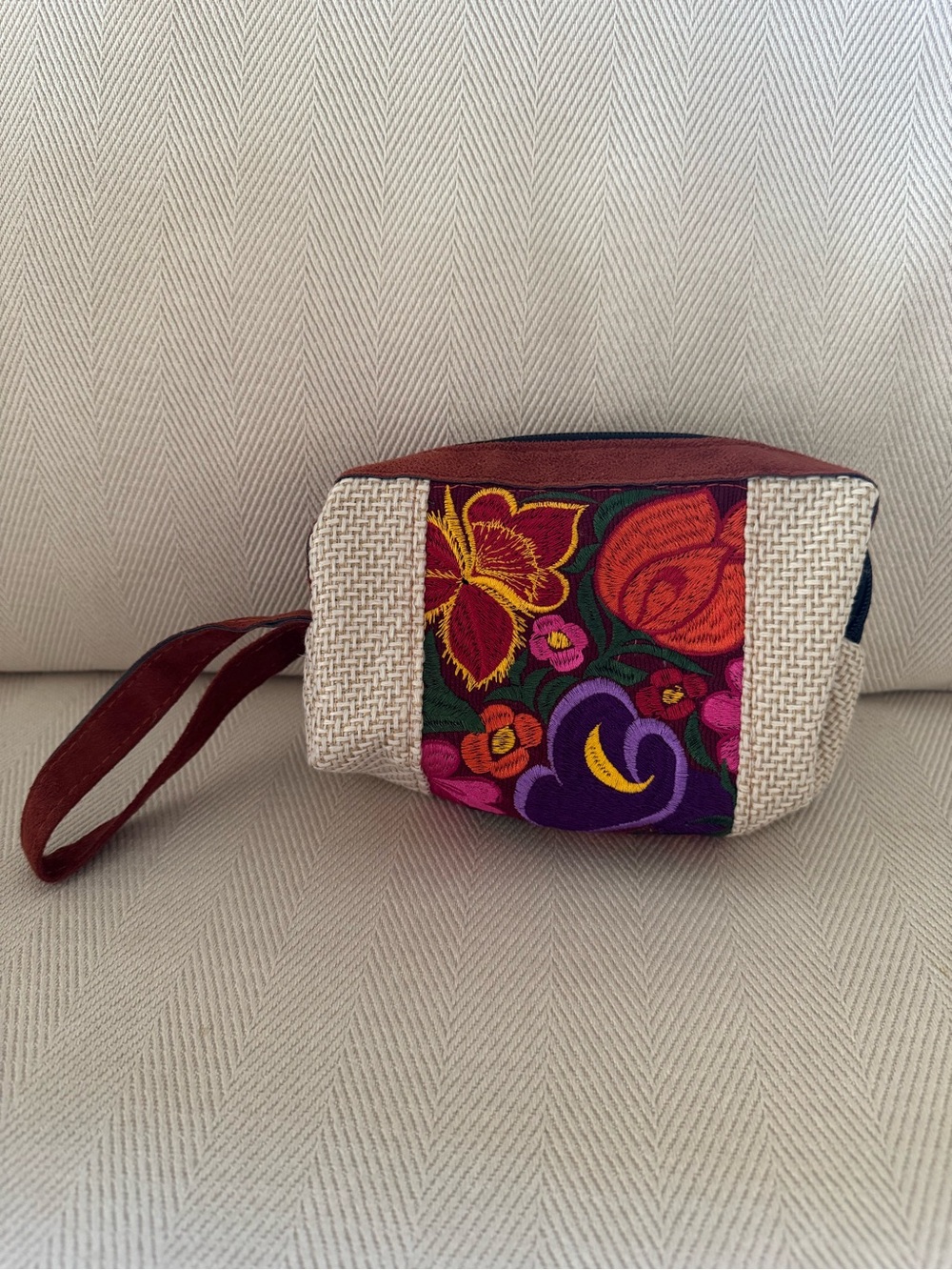Embroidered Floral Wristlet Pouch in Multi-Color